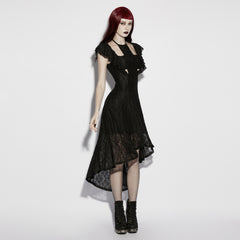 OQ-973DQF Gothic Dress Asymmetric Lace High-Low Cut-Out Ruffle Sleeves