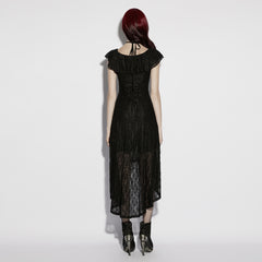 OQ-973DQF Gothic Dress Asymmetric Lace High-Low Cut-Out Ruffle Sleeves
