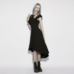 OQ-973LQF Edgy Gothic Dress Ruffled Sleeves High-Low Hem Elegant Design