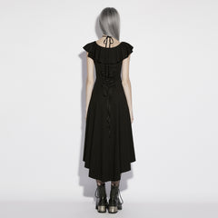 OQ-973LQF Edgy Gothic Dress Ruffled Sleeves High-Low Hem Elegant Design