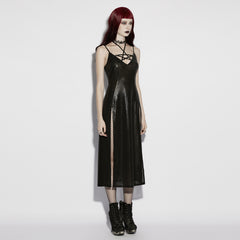 OQ-976LQF Sleek Strappy Gothic Dress with High Slits and Sheer Overlay