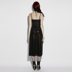 OQ-976LQF Sleek Strappy Gothic Dress with High Slits and Sheer Overlay
