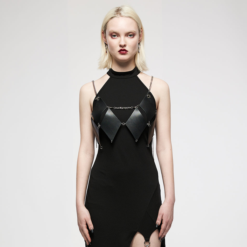 OS-005BXF Edgy Chain Strap Diamond Cutout Punk Vest Top