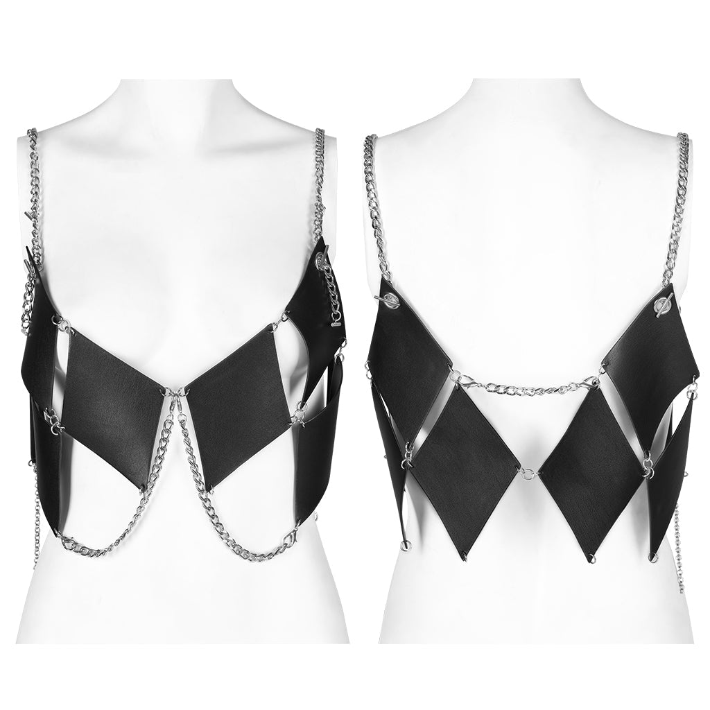 OS-005BXF Edgy Chain Strap Diamond Cutout Punk Vest Top