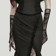 OS-1011SSF Gothic Accessories Elegant Black Lace Fingerless Gloves