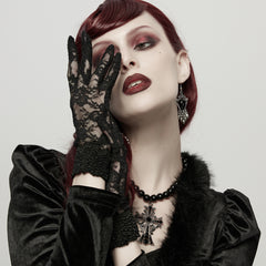 OS-1012SSF Elegant Lace Gloves Gothic Accessories with Beaded Cuffs