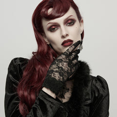 OS-1012SSF Elegant Lace Gloves Gothic Accessories with Beaded Cuffs