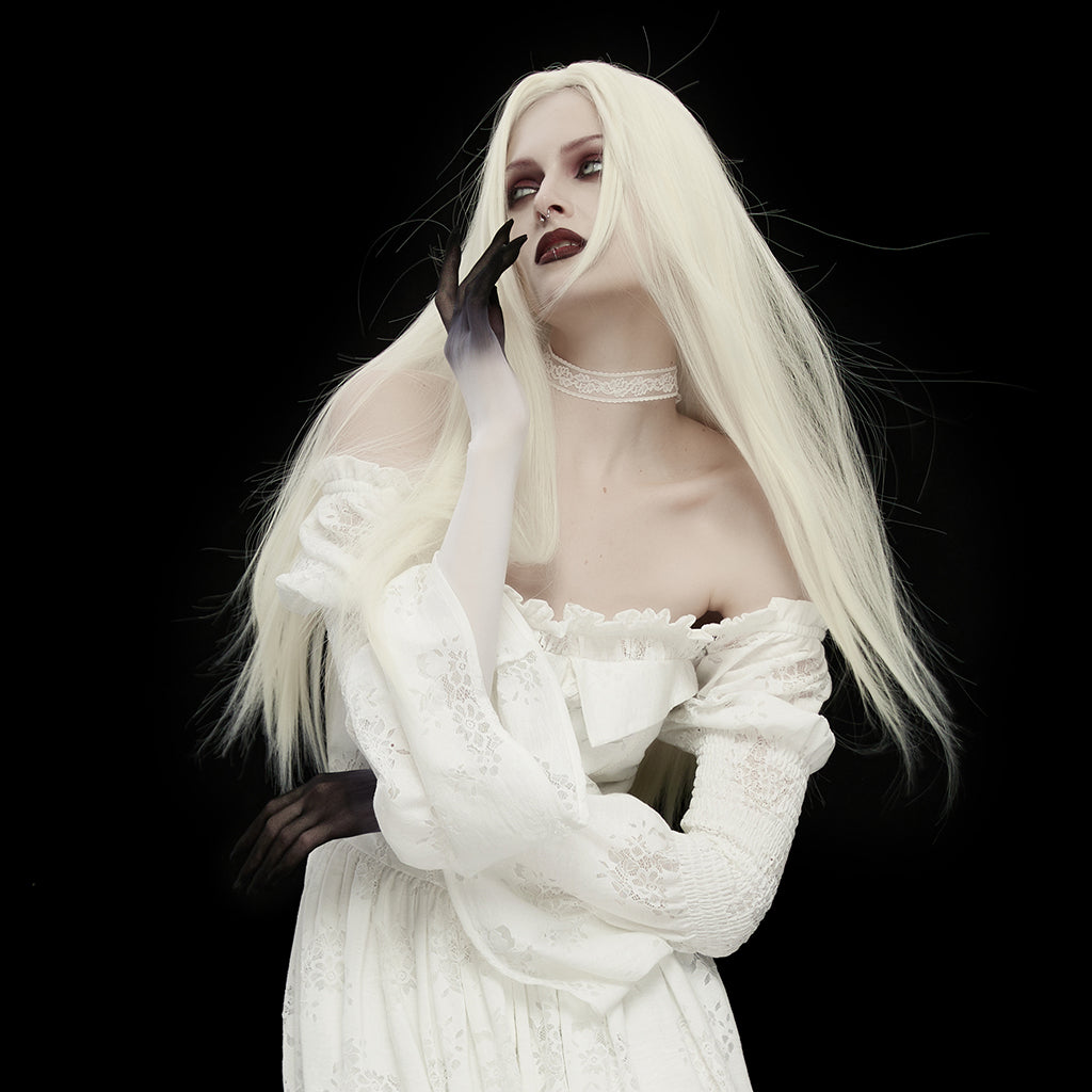 OS-1013SSF Gothic Accessories Lace Choker Victorian White Dress Set