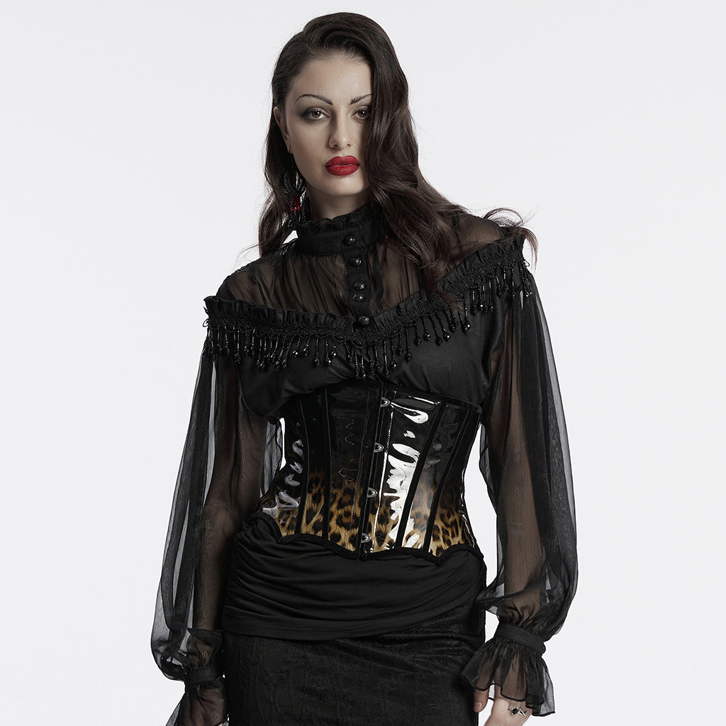 OS-697YDF Gothic Corset Leopard Print Glossy Lace-Up Waist Cincher
