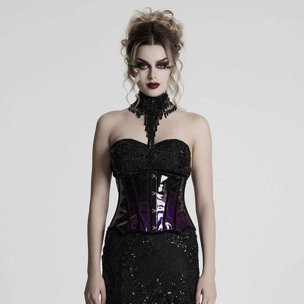 OS-697YDF Gothic Corset Leopard Print Glossy Lace-Up Waist Cincher