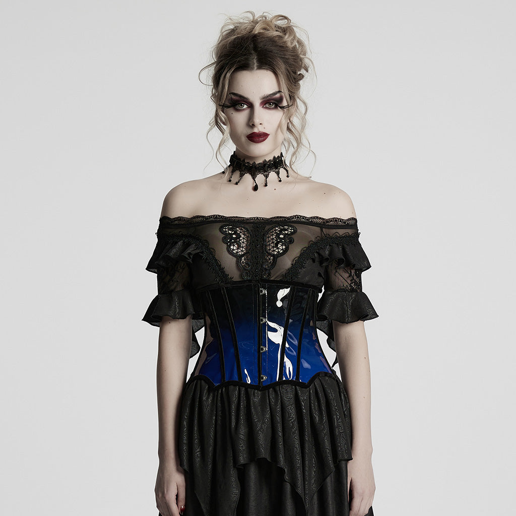 OS-697YDF Gothic Corset Leopard Print Glossy Lace-Up Waist Cincher