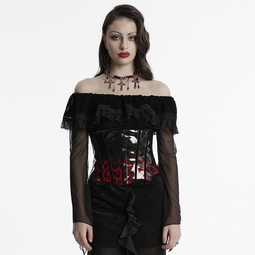 OS-697YDF Gothic Corset Leopard Print Glossy Lace-Up Waist Cincher