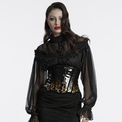 OS-697YDF Gothic Corset Leopard Print Glossy Lace-Up Waist Cincher