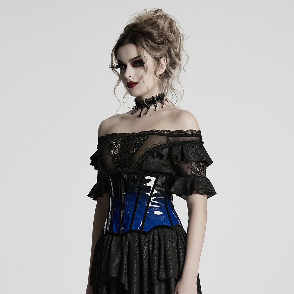 OS-697YDF Gothic Corset Leopard Print Glossy Lace-Up Waist Cincher