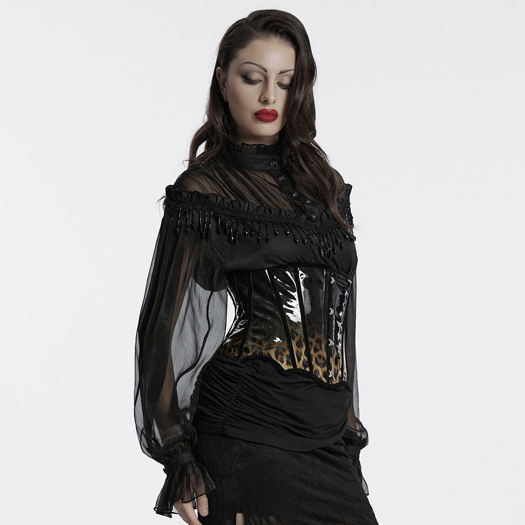 OS-697YDF Gothic Corset Leopard Print Glossy Lace-Up Waist Cincher