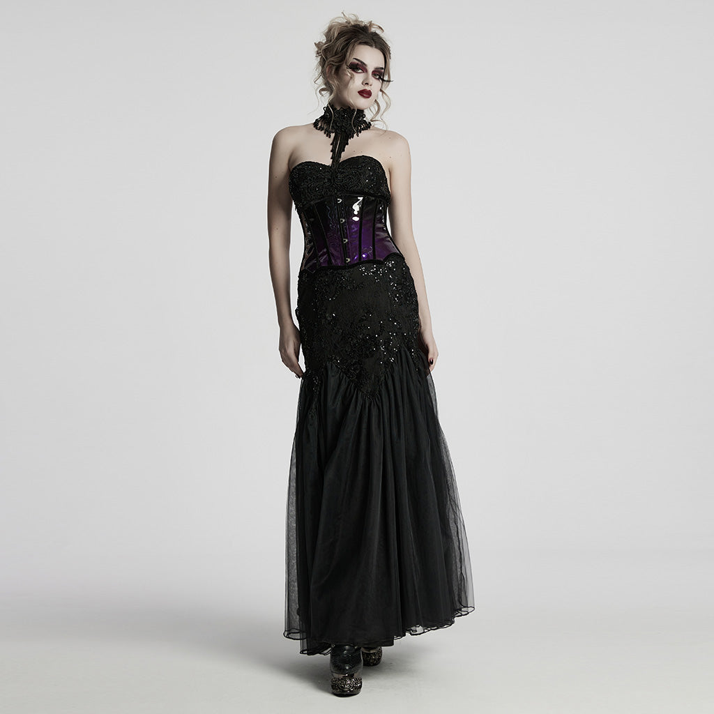 OS-697YDF Gothic Corset Leopard Print Glossy Lace-Up Waist Cincher