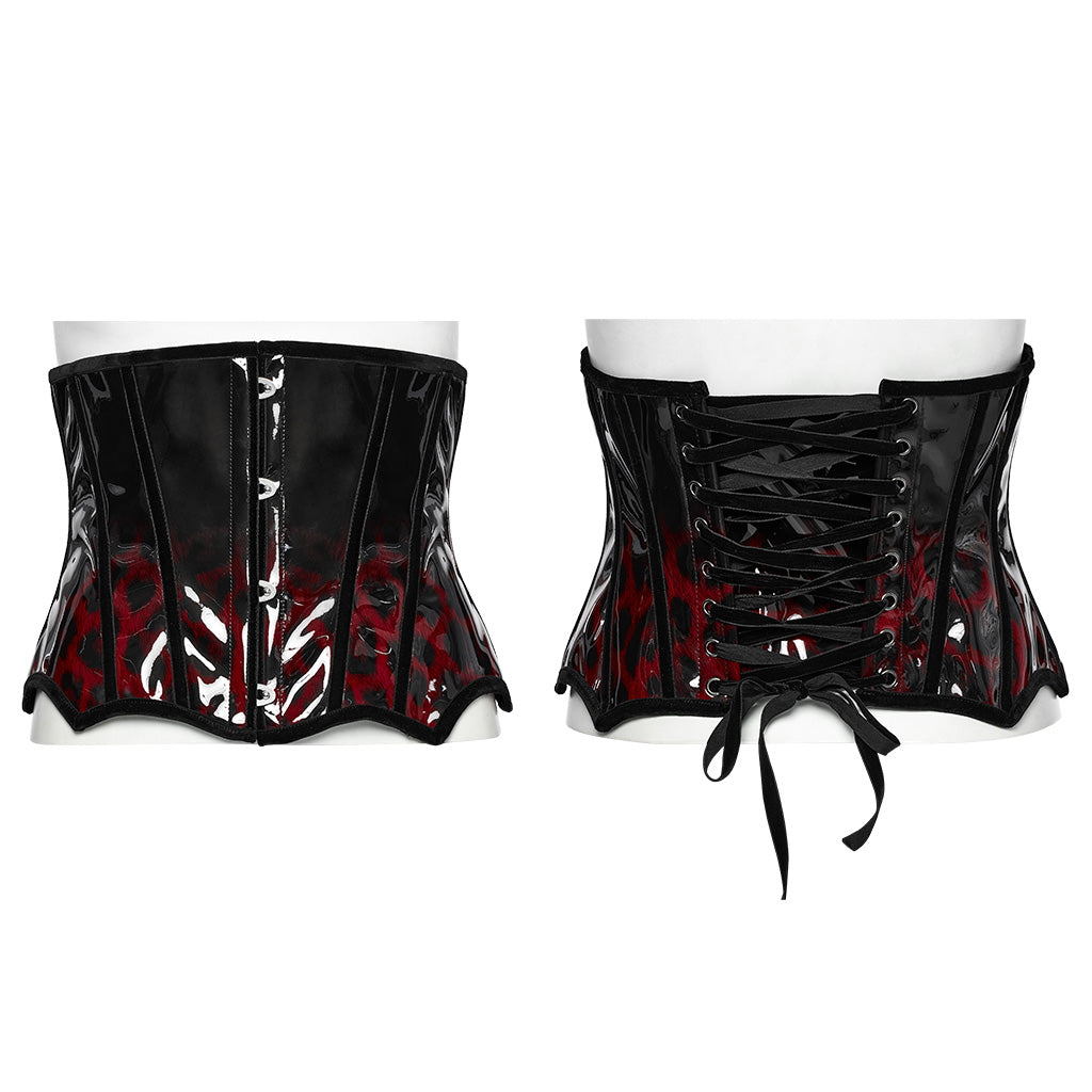 OS-697YDF Gothic Corset Leopard Print Glossy Lace-Up Waist Cincher