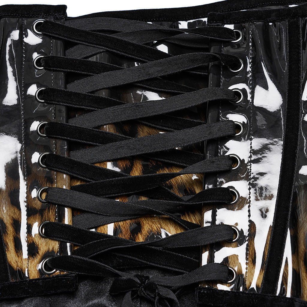 OS-697YDF Gothic Corset Leopard Print Glossy Lace-Up Waist Cincher