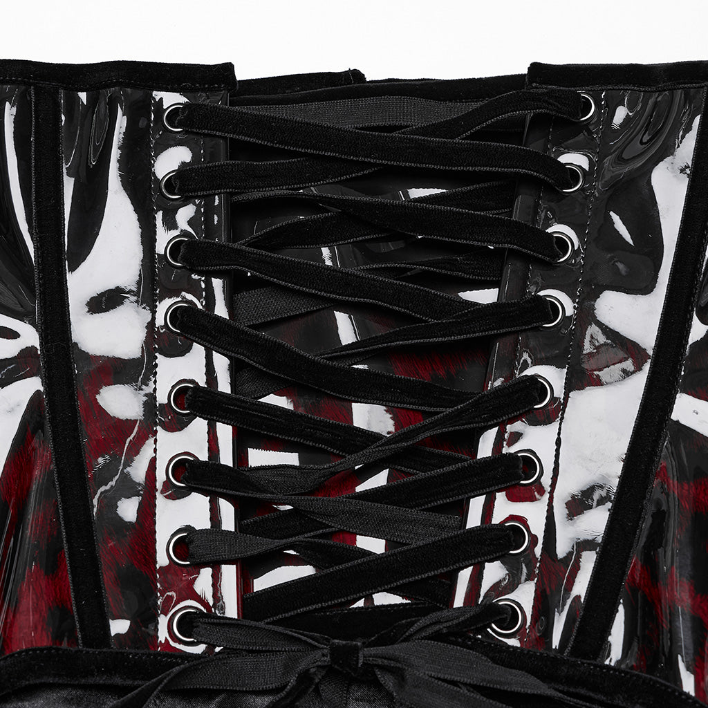 OS-697YDF Gothic Corset Leopard Print Glossy Lace-Up Waist Cincher