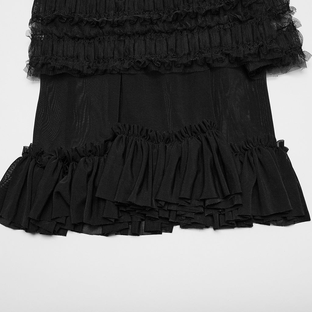 OS-706JTF Gothic Accessories Black Lace Ruffle Leg Warmer Tiered Skirt Set