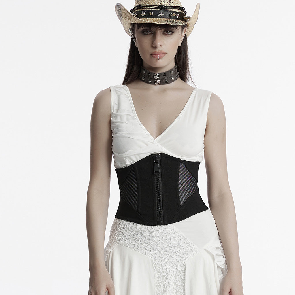 OS-709YDF Punk Corset Zipper Front Lace-Up Back Waist Cincher
