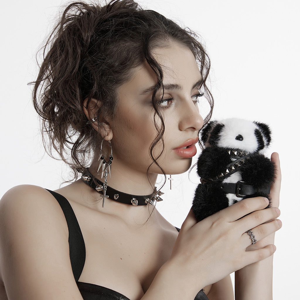 OS-748OTF Fluffy Punk Panda Bag Charm Plush Toy Accessory