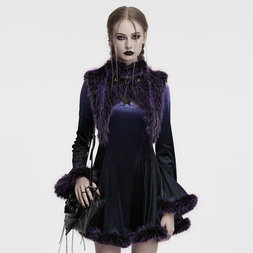 OS-749WJF Gothic Faux Fur Shoulder Cape Punk Accessories Purple Statement