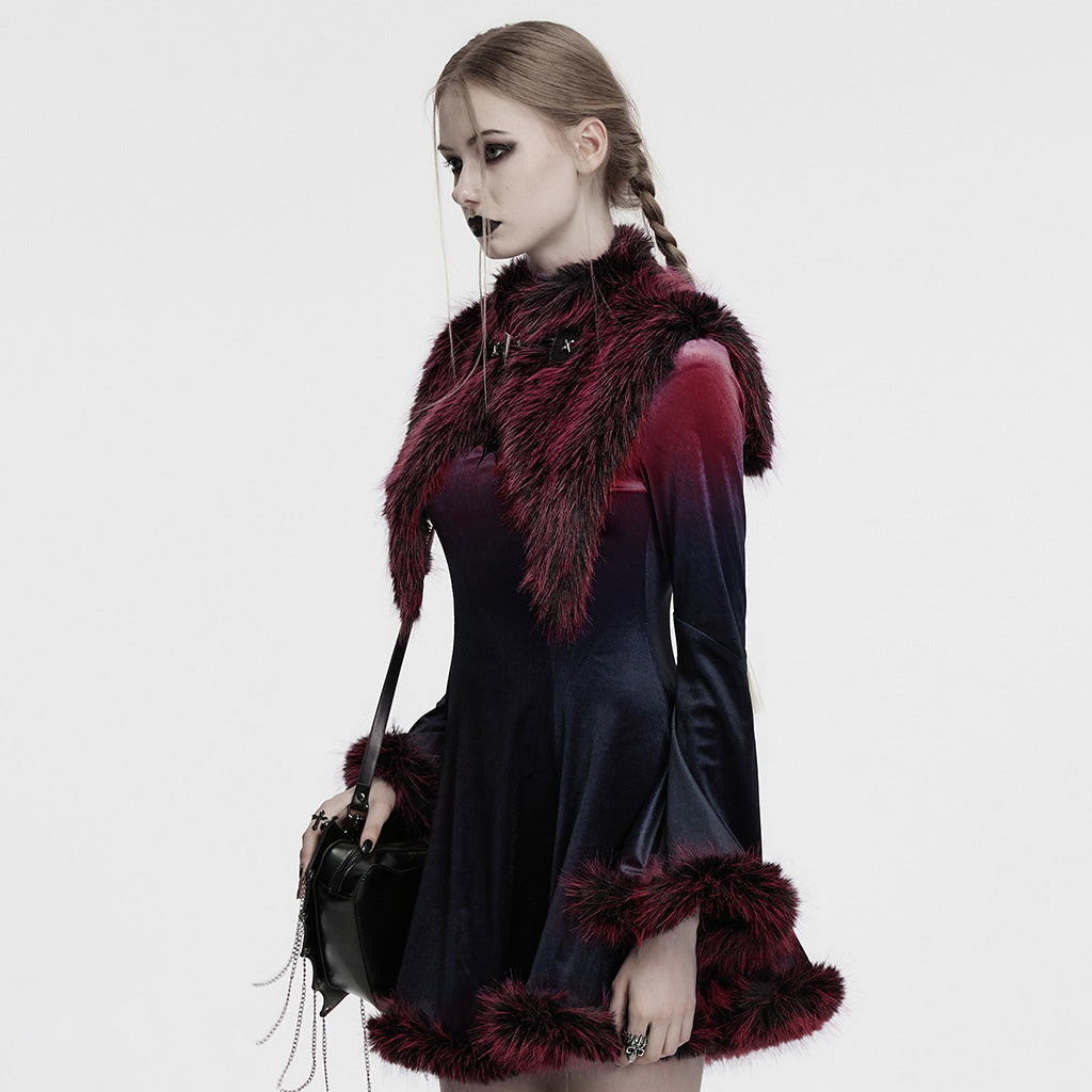OS-749WJF Gothic Faux Fur Shoulder Cape Punk Accessories Purple Statement