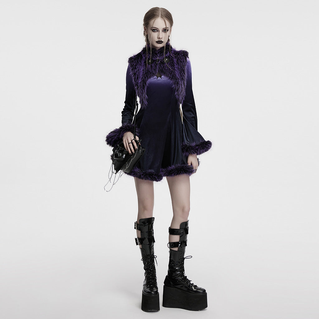 OS-749WJF Gothic Faux Fur Shoulder Cape Punk Accessories Purple Statement