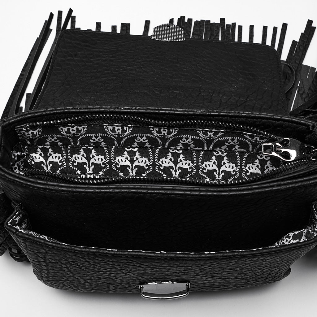 OS-757BBF Fringe Studded Leather Punk Accessories Backpack with Handle