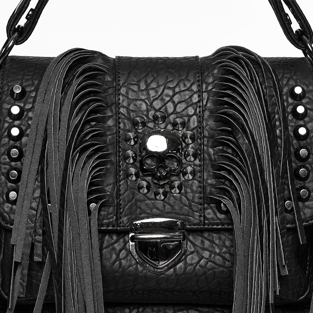 OS-757BBF Fringe Studded Leather Punk Accessories Backpack with Handle