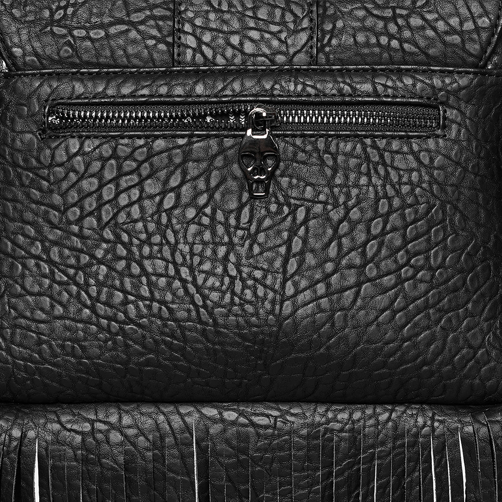 OS-757BBF Fringe Studded Leather Punk Accessories Backpack with Handle