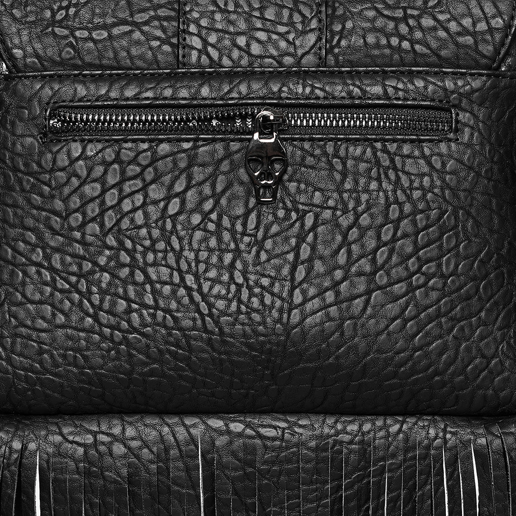OS-757BBF Fringe Studded Leather Punk Accessories Backpack with Handle