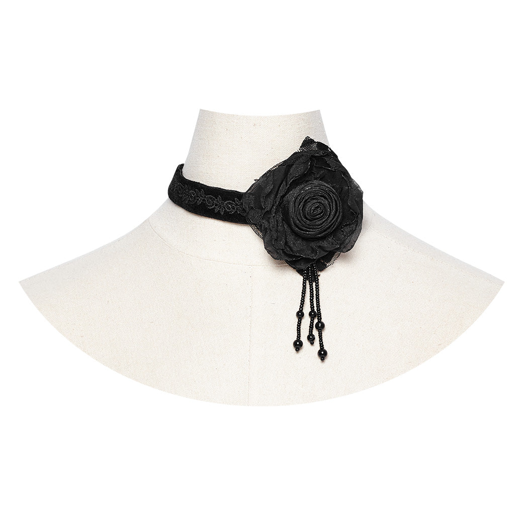 OS-760LHF Gothic Accessories Velvet Choker Rose Lace Beads Elegant Statement