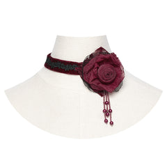 OS-760LHF Gothic Accessories Velvet Choker Rose Lace Beads Elegant Statement