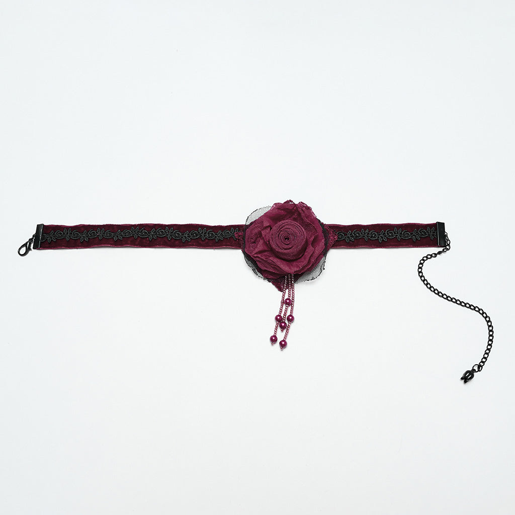 OS-760LHF Gothic Accessories Velvet Choker Rose Lace Beads Elegant Statement