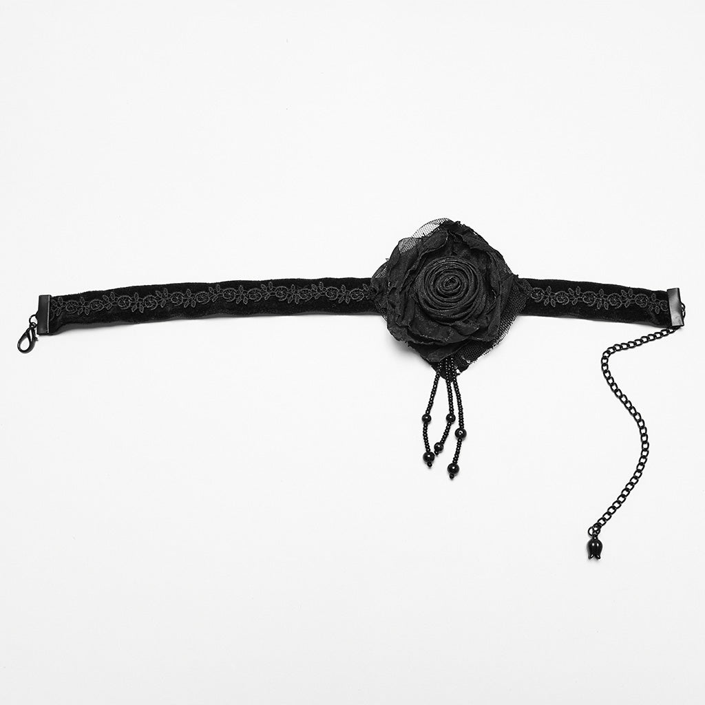 OS-760LHF Gothic Accessories Velvet Choker Rose Lace Beads Elegant Statement