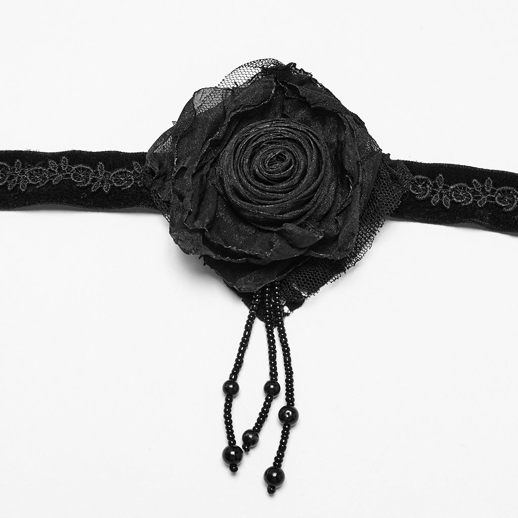 OS-760LHF Gothic Accessories Velvet Choker Rose Lace Beads Elegant Statement