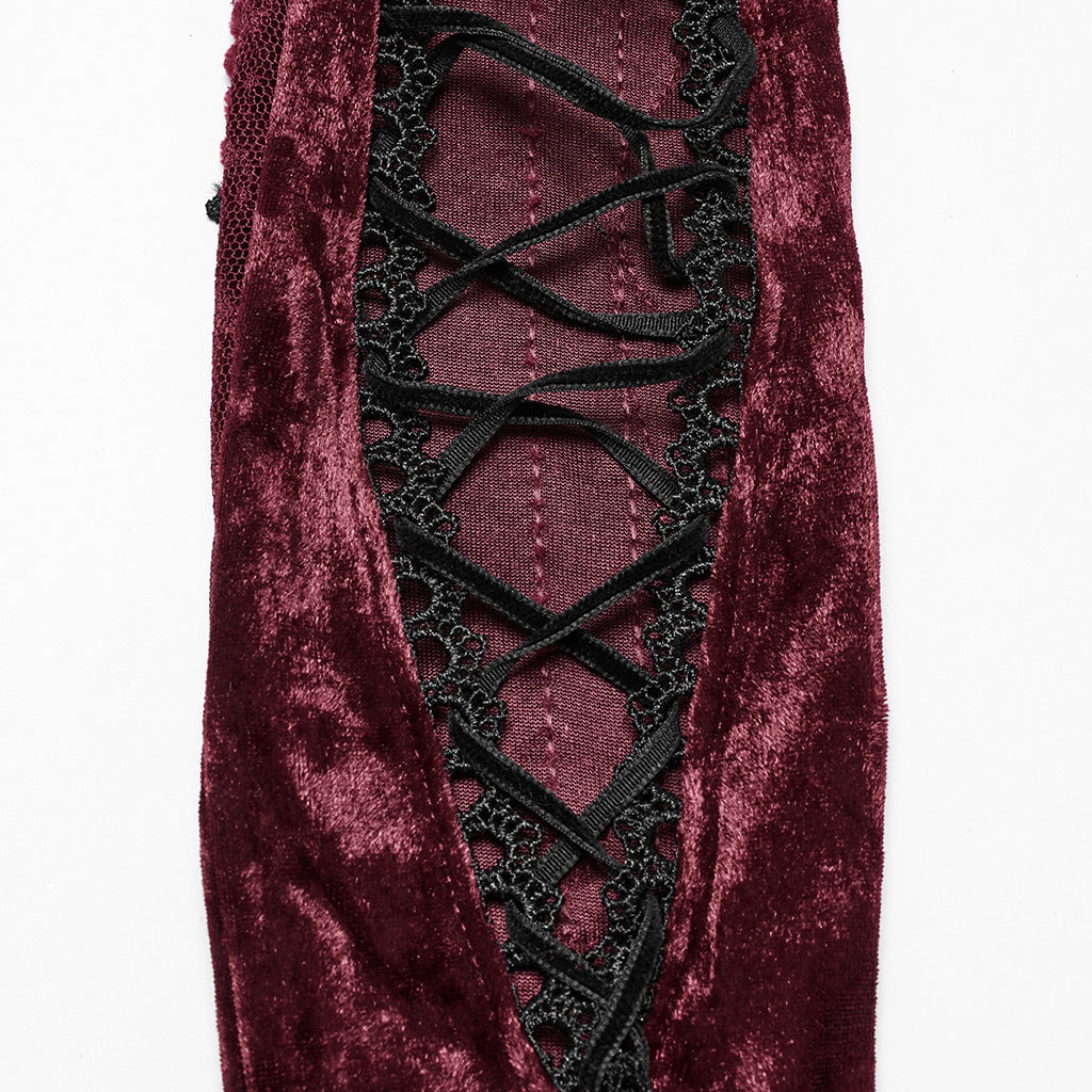 OS-763SSF Velvet Gothic Accessories Embroidered Elbow-Length Gloves