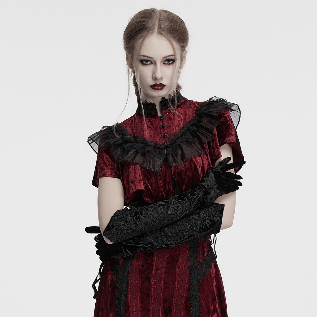 OS-763SSF Velvet Gothic Accessories Embroidered Elbow-Length Gloves