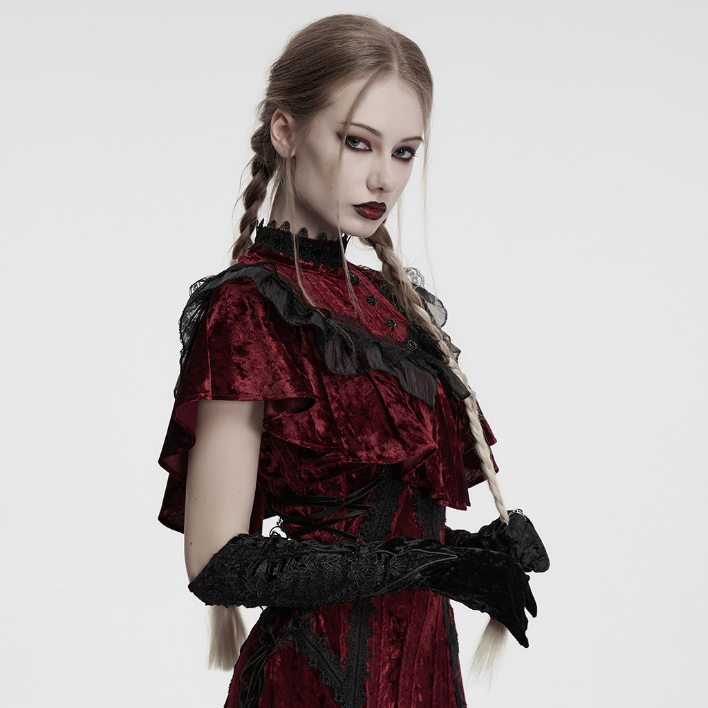 OS-763SSF Velvet Gothic Accessories Embroidered Elbow-Length Gloves