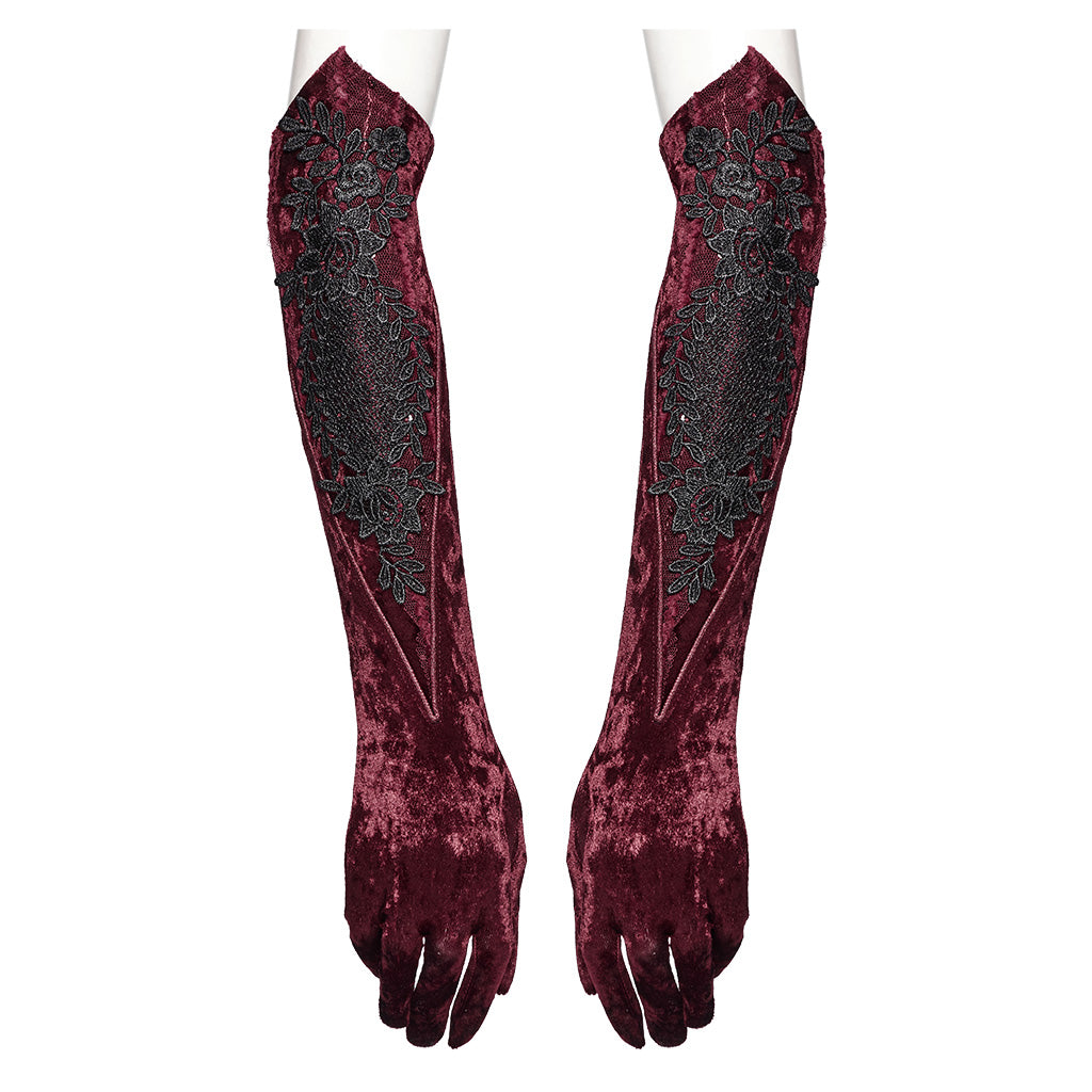 OS-763SSF Velvet Gothic Accessories Embroidered Elbow-Length Gloves