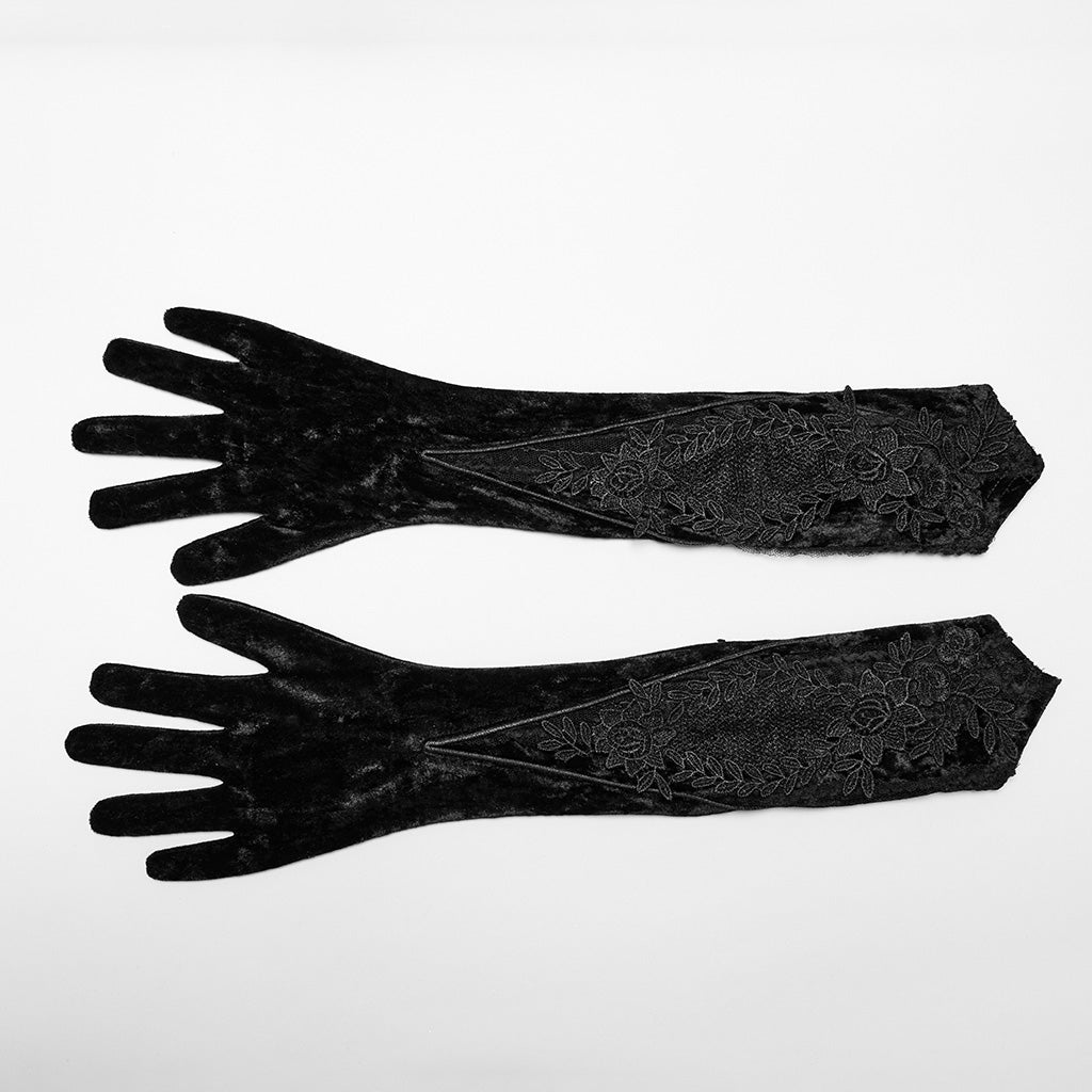 OS-763SSF Velvet Gothic Accessories Embroidered Elbow-Length Gloves