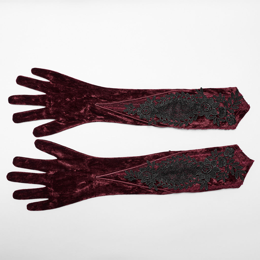 OS-763SSF Velvet Gothic Accessories Embroidered Elbow-Length Gloves