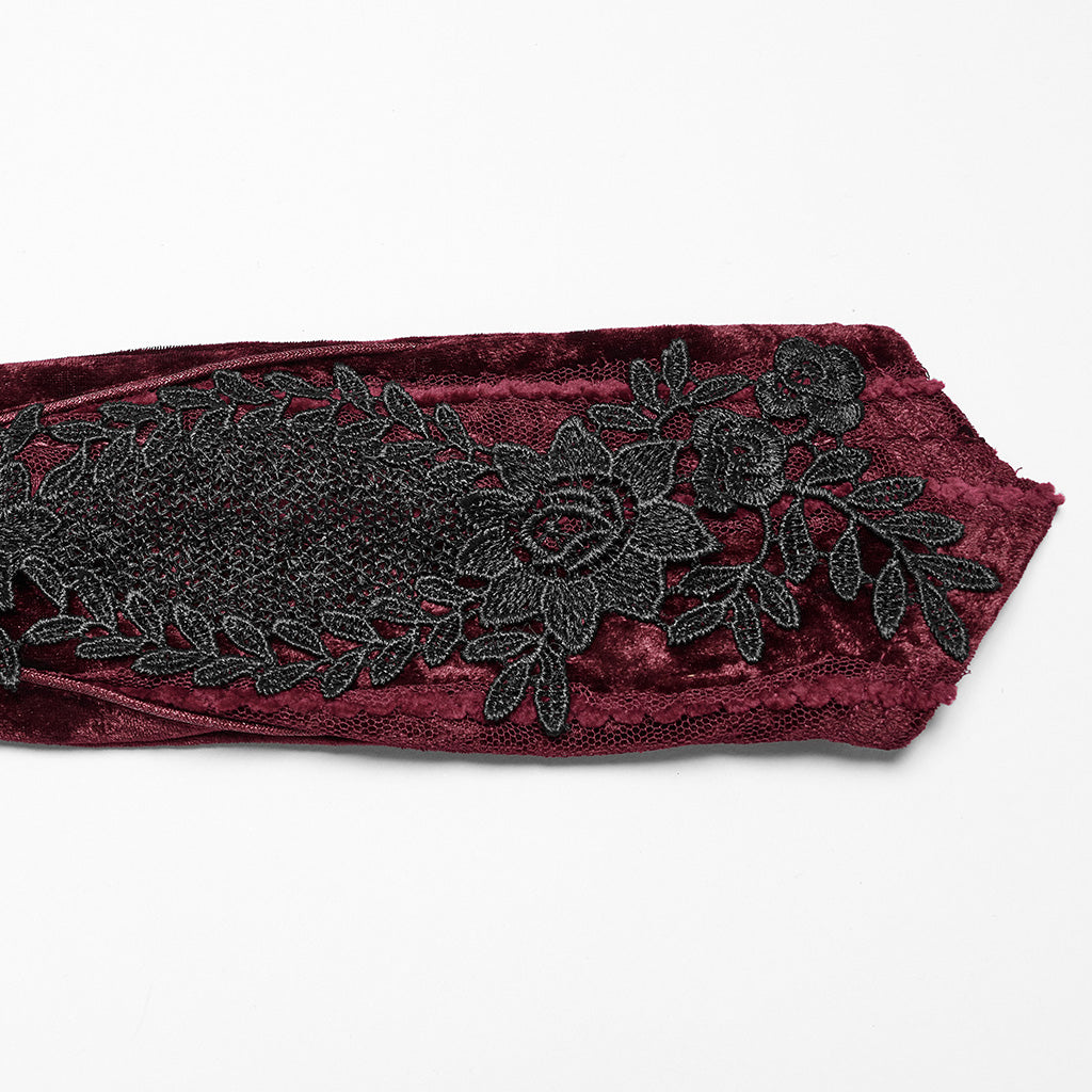 OS-763SSF Velvet Gothic Accessories Embroidered Elbow-Length Gloves