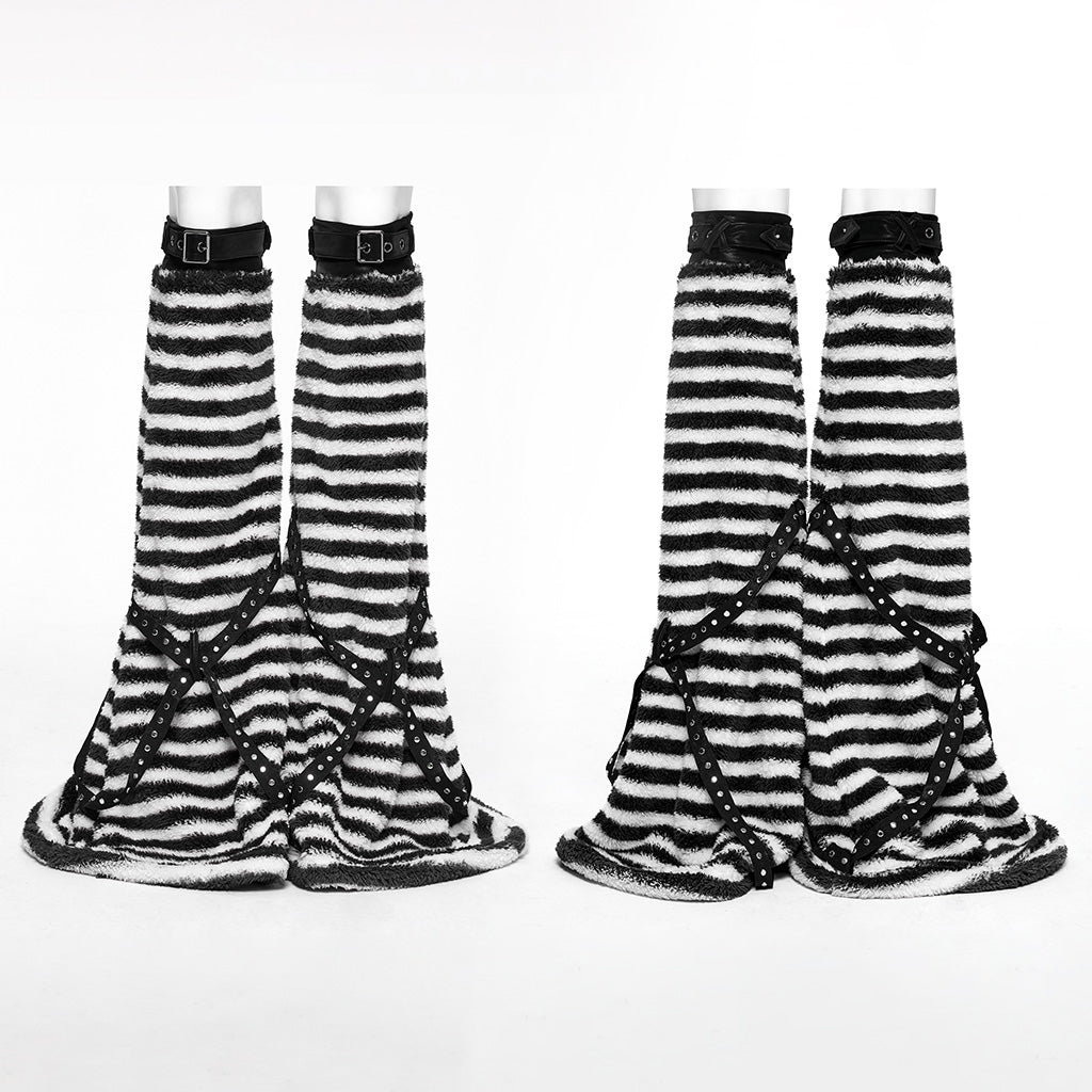 OS-769JTF Striped Faux Fur Leg Warmers Punk Accessories with Buckle Straps