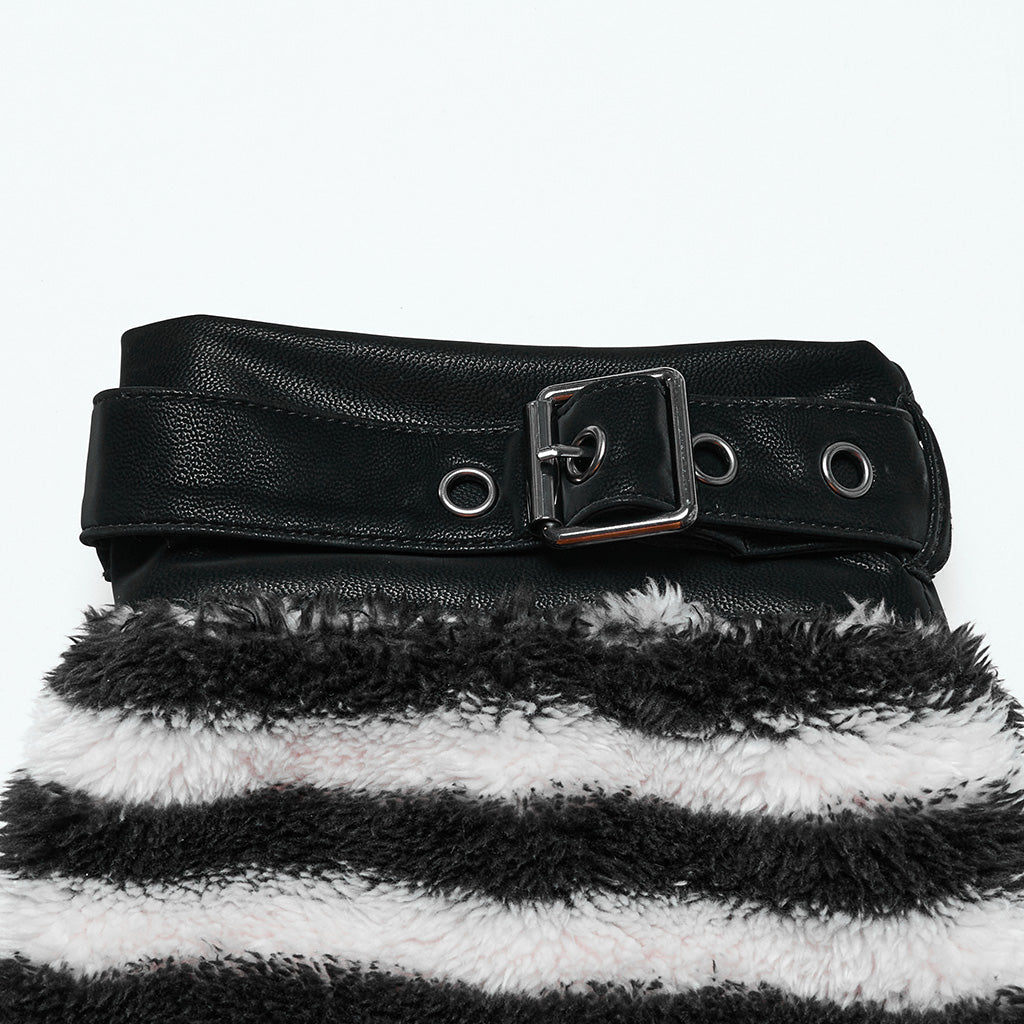 OS-769JTF Striped Faux Fur Leg Warmers Punk Accessories with Buckle Straps