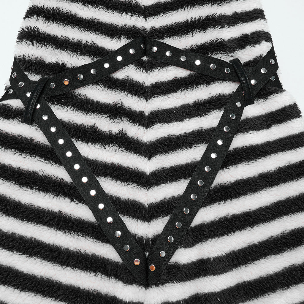 OS-769JTF Striped Faux Fur Leg Warmers Punk Accessories with Buckle Straps