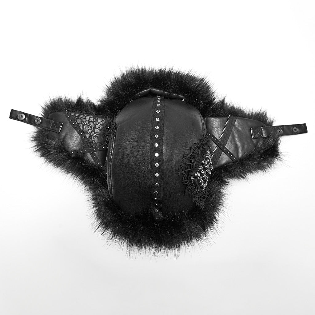 OS-817MZF Gothic Black Faux Fur Hat Punk Accessories Essential