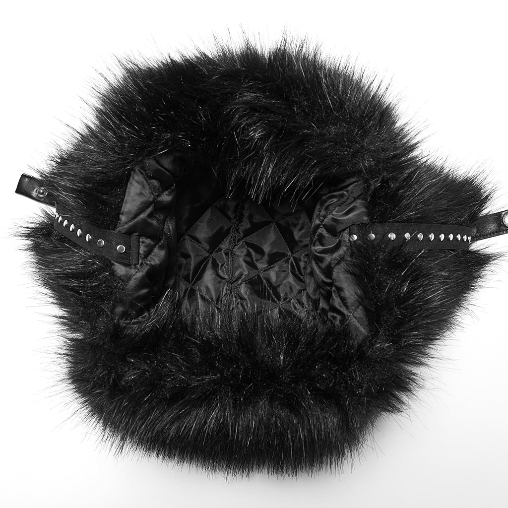 OS-817MZF Gothic Black Faux Fur Hat Punk Accessories Essential